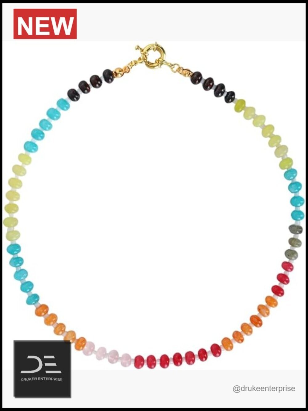 Natural Stone Beaded Choker Necklace, Handmade Summer Beach Jewelry